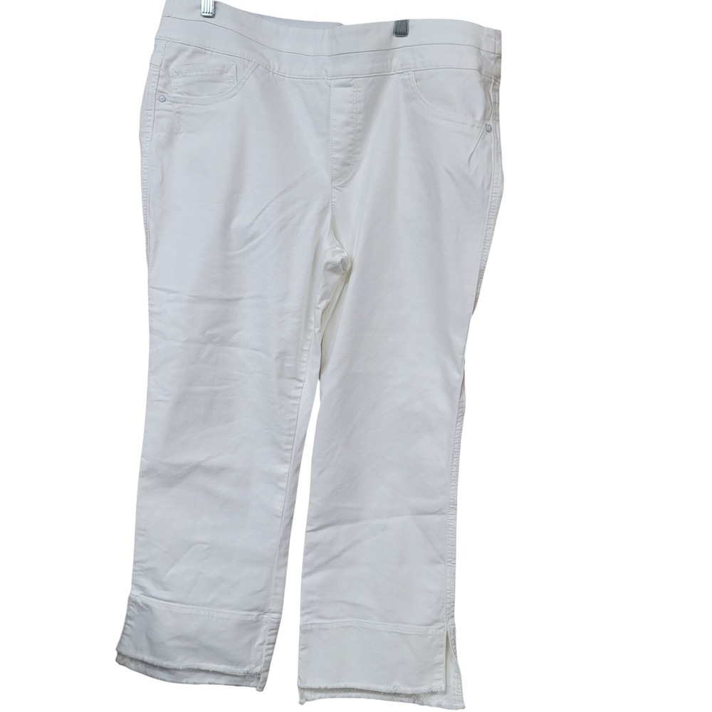 Democracy Ab Solution White Pull On Crop Jeans Raw Hem Slit Size 14